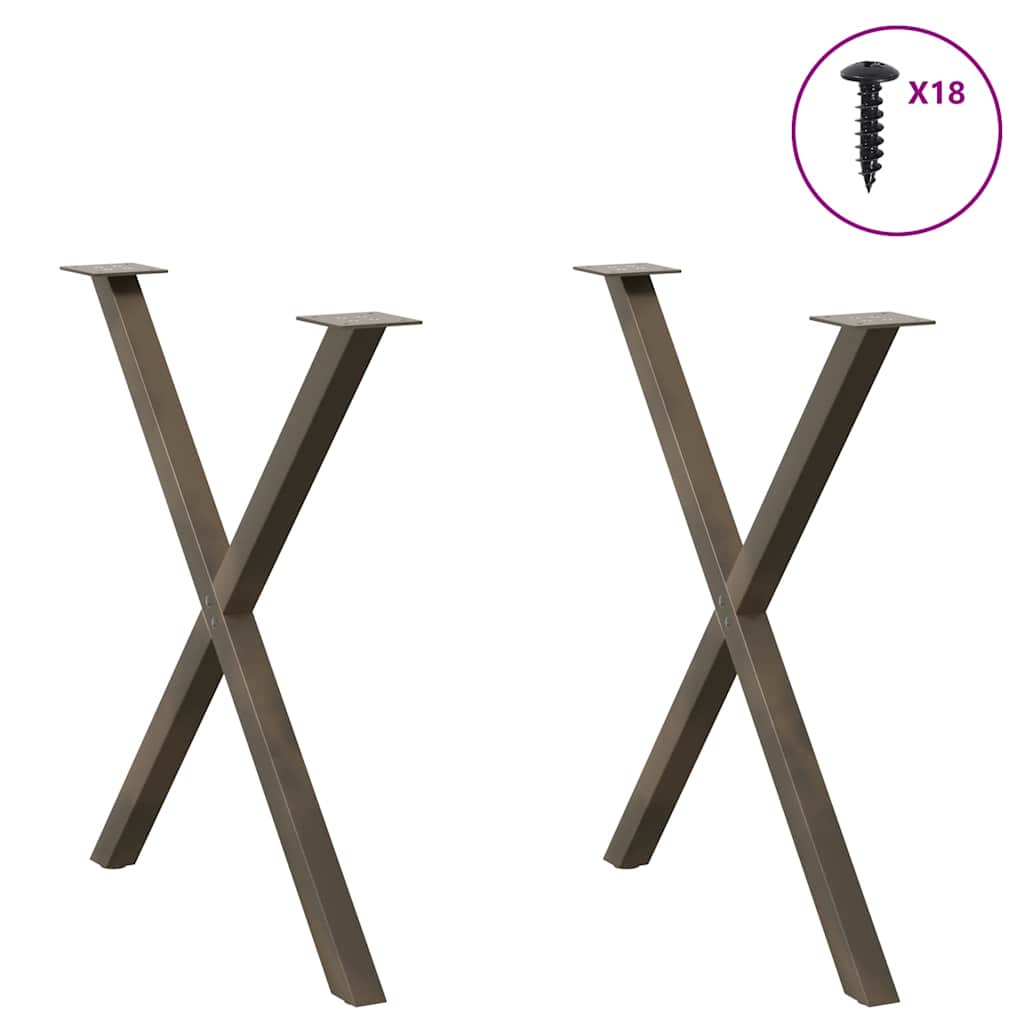 2 db X alakú étkezőasztal láb natúr acélból 70 x (72-73) cm