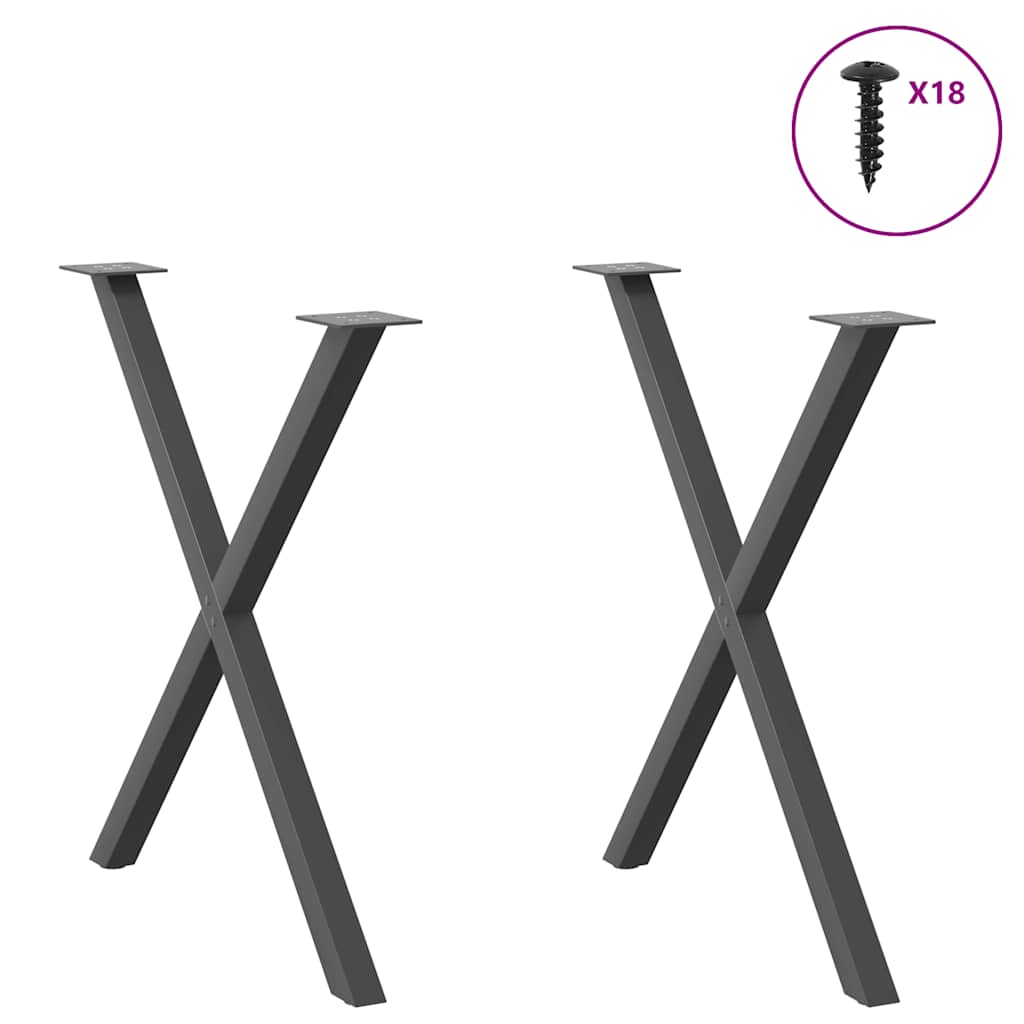 2 db antracitszürke X alakú acél étkezőasztal láb 80x(72-73) cm