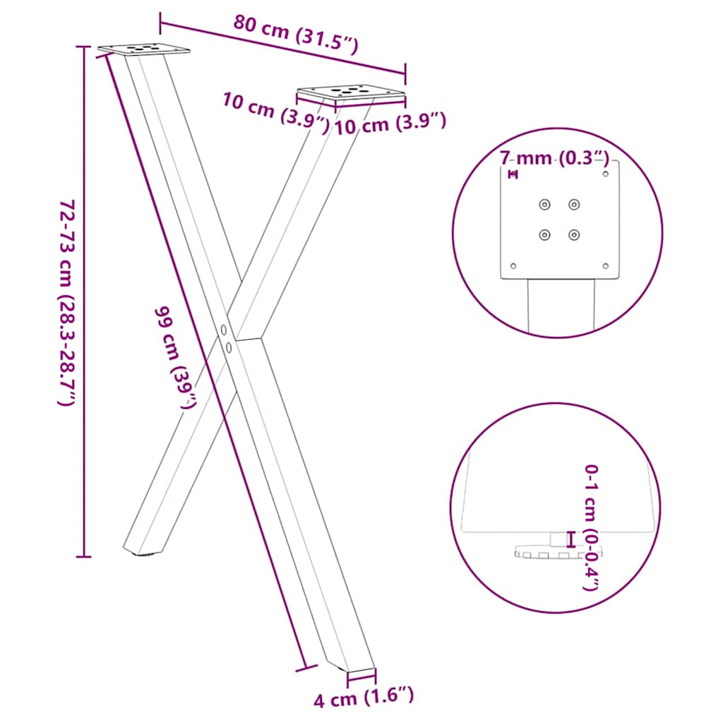 2 db antracitszürke X alakú acél étkezőasztal láb 80x(72-73) cm