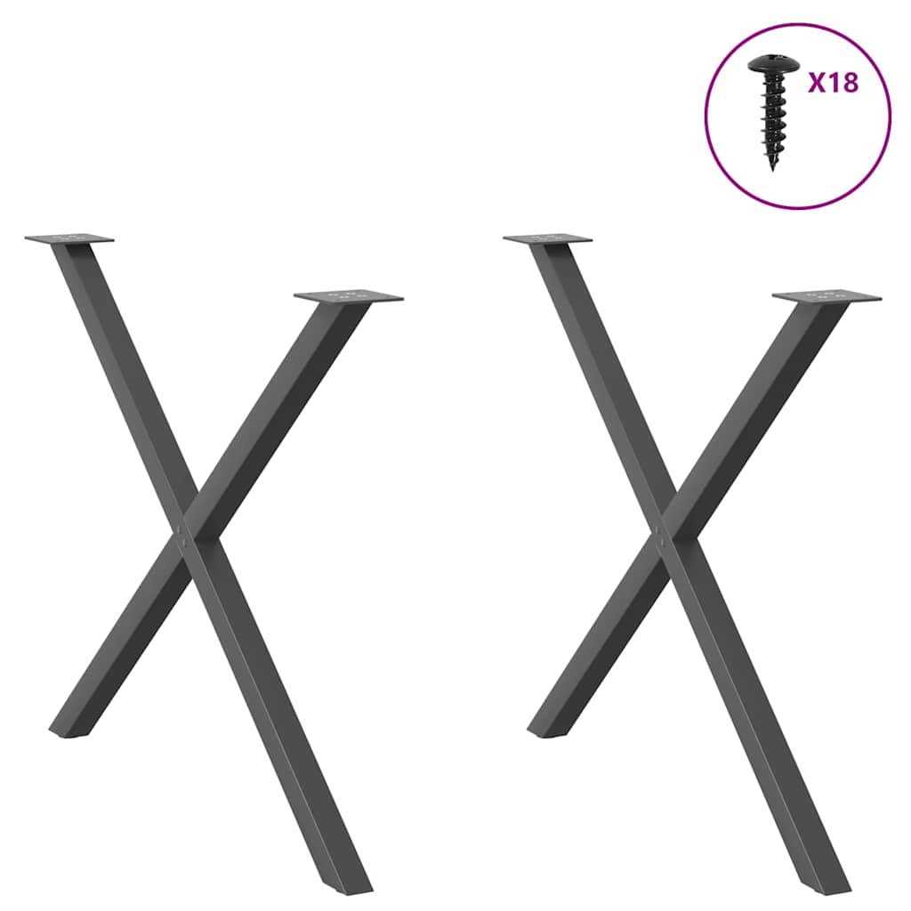 2 db antracitszürke X alakú acél étkezőasztal láb 90 x (72-73) cm