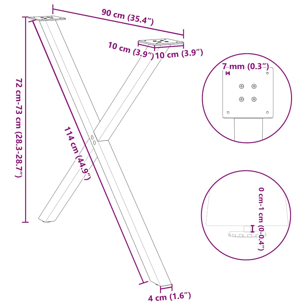 2 db X alakú étkezőasztal láb natúr acél 90 x (72-73) cm acél