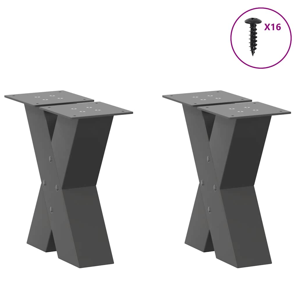 2 db antracitszürke X alakú acél dohányzóasztal láb 30x(30-31) cm