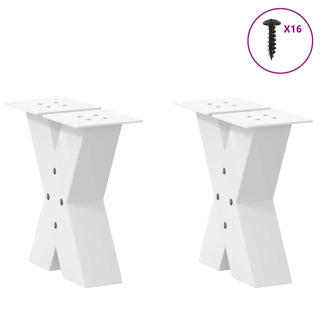 2 db fehér, X alakú acél dohányzóasztal láb 40 x (30-31) cm