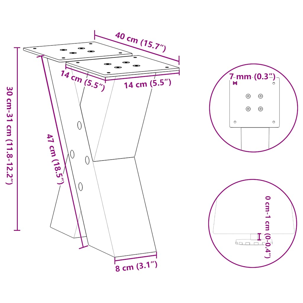 2 db fehér, X alakú acél dohányzóasztal láb 40 x (30-31) cm