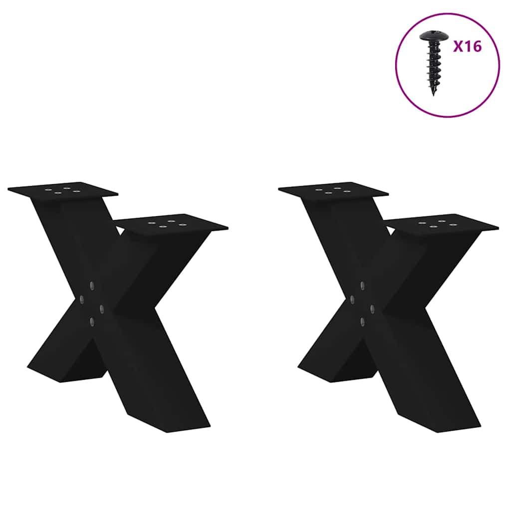 2 db fekete, X alakú acél dohányzóasztal láb 50 x (30-31) cm