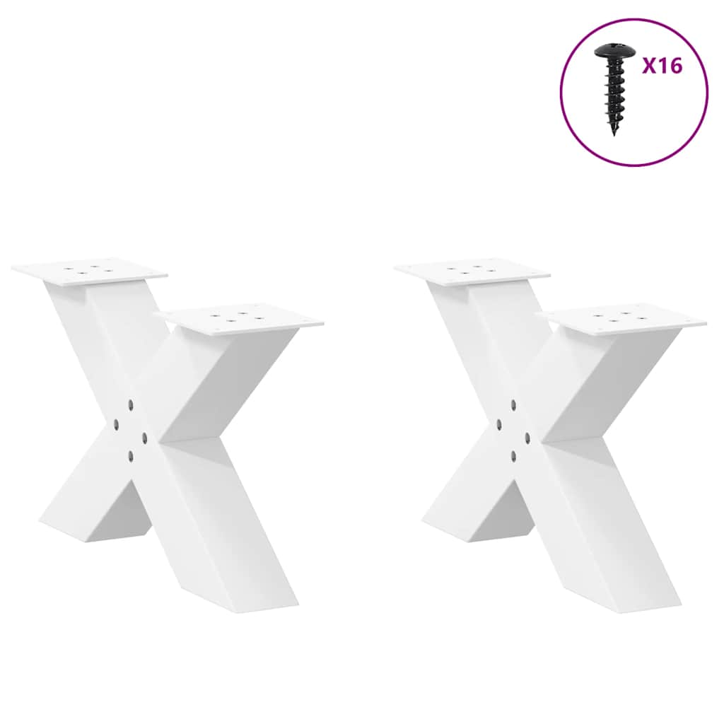 2 db fehér, X alakú acél dohányzóasztal láb 50 x (30-31) cm
