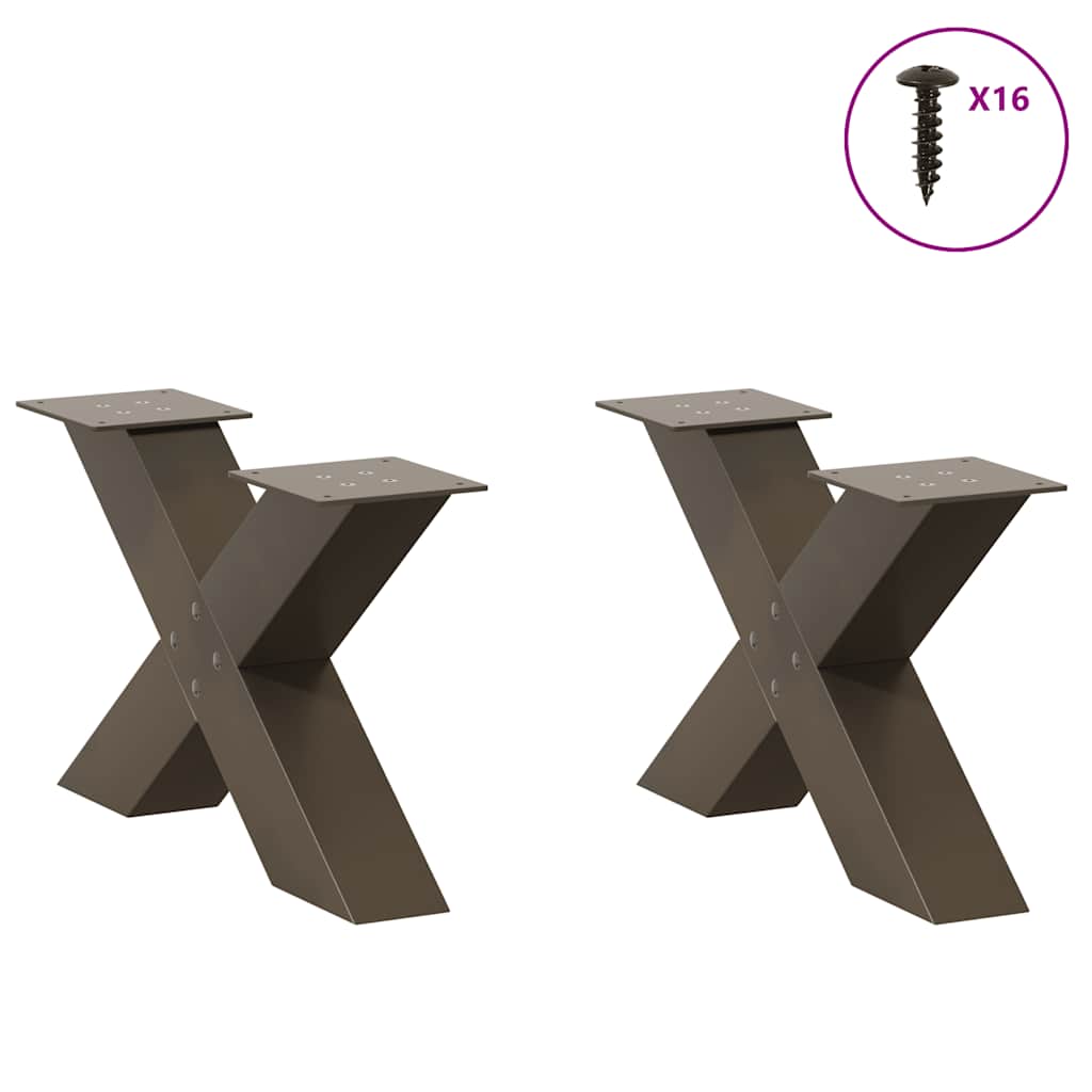 2 db X alakú natúr acél dohányzóasztal láb 60 x (30-31) cm