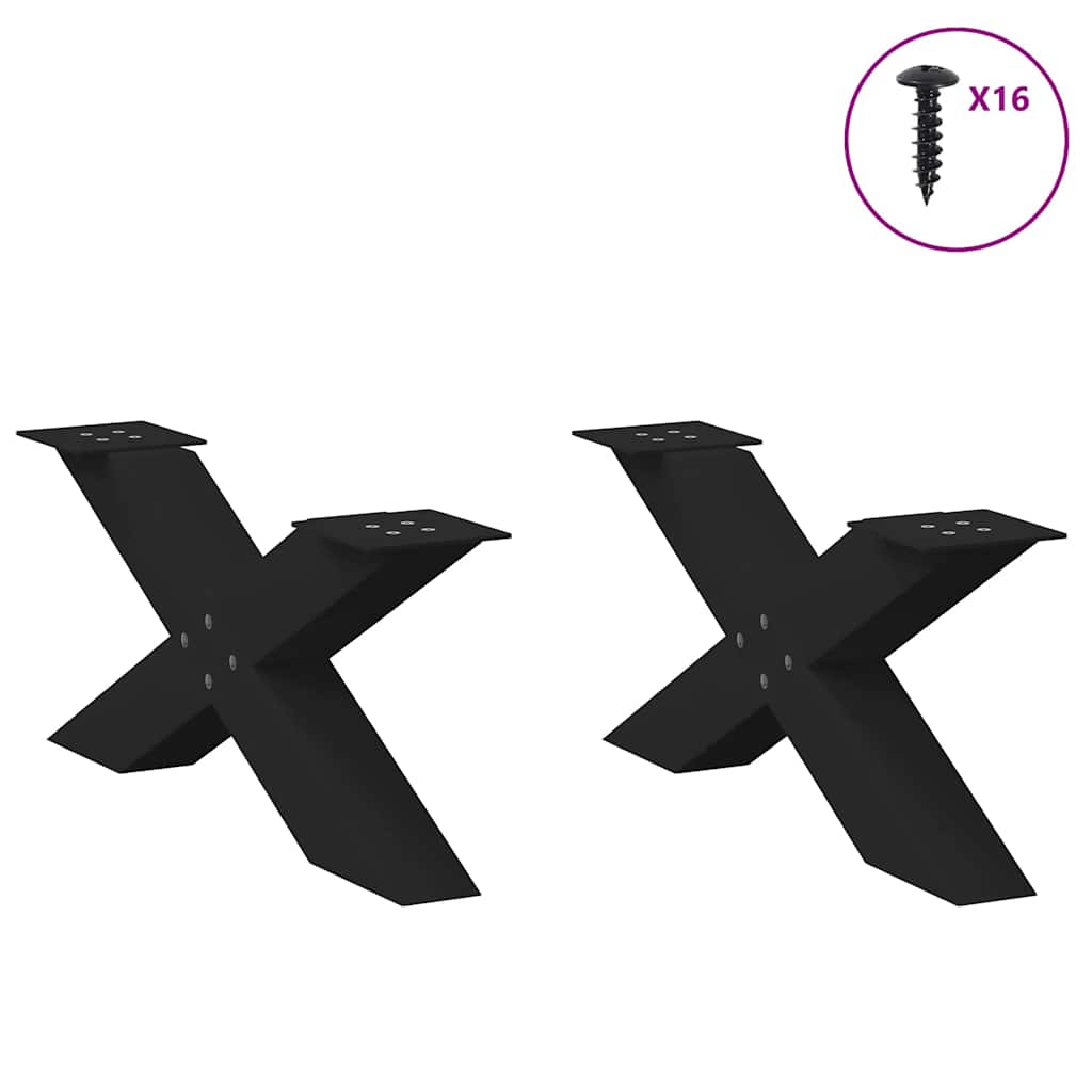 2 db fekete, X alakú acél dohányzóasztal láb 70 x (30-31) cm