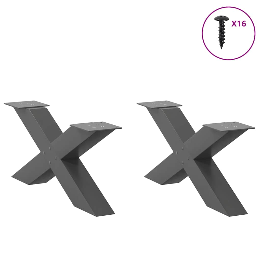 2 db antracitszürke X-alakú acél dohányzóasztal láb 70x(30-31) cm