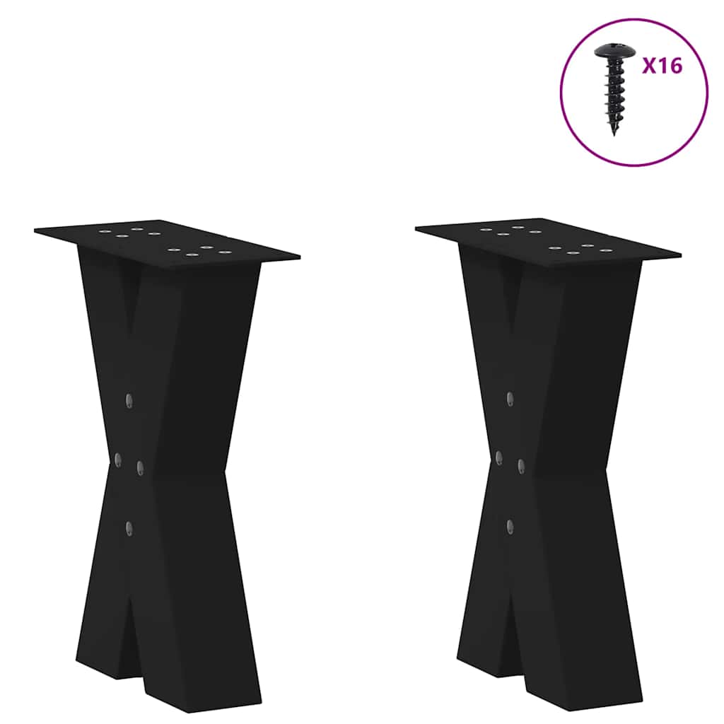 2 db fekete, X alakú acél dohányzóasztal láb 28 x (42-43) cm