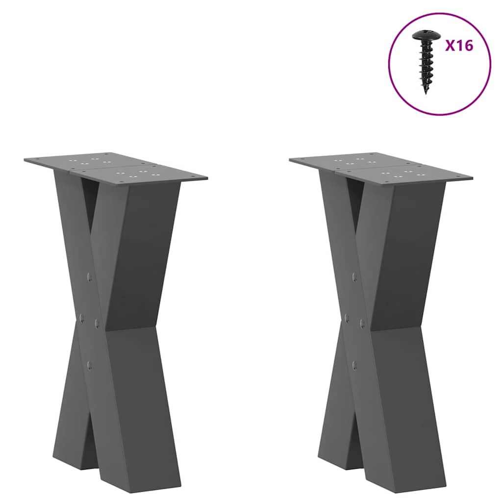 2 db antracitszürke X-alakú acél dohányzóasztal láb 38x(42-43) cm