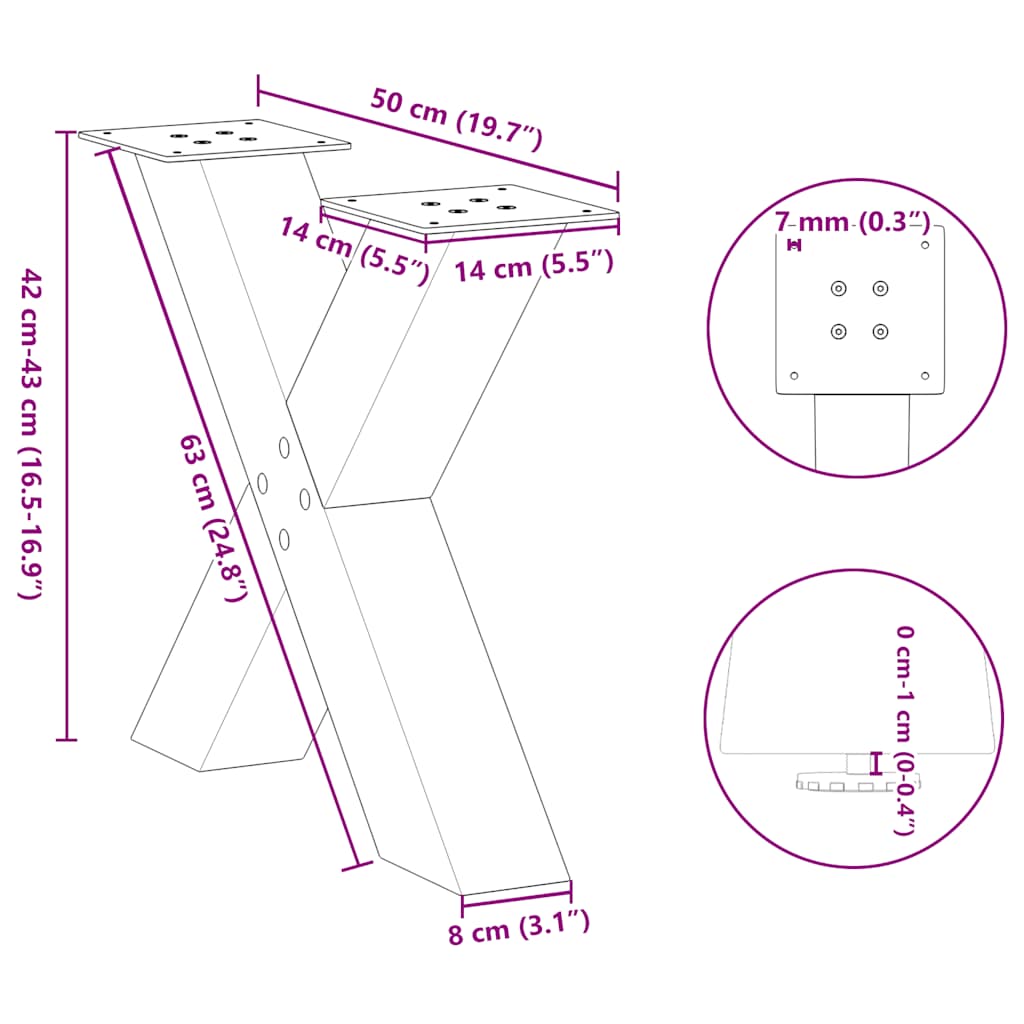 2 db antracitszürke X-alakú acél dohányzóasztal láb 50x(42-43) cm