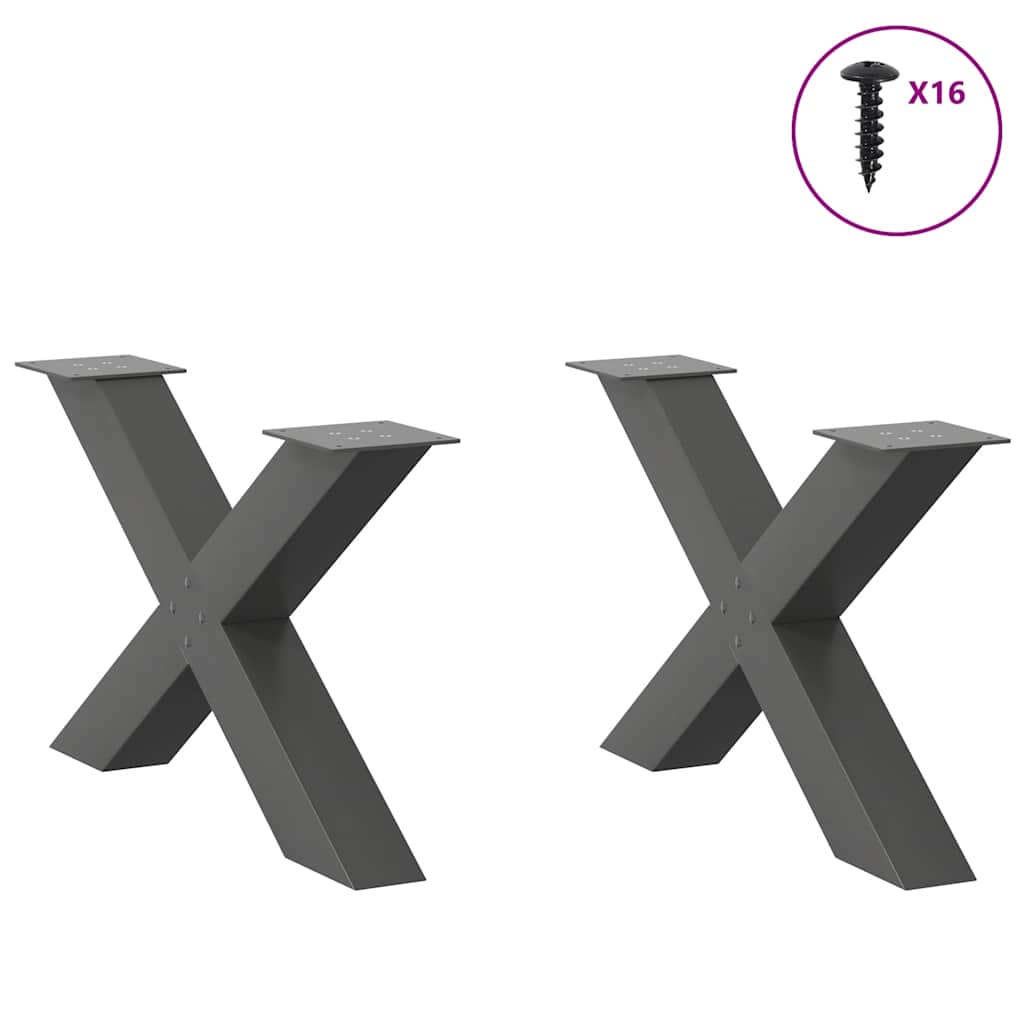 2 db antracitszürke X-alakú acél dohányzóasztal láb 70 x (42-43) cm