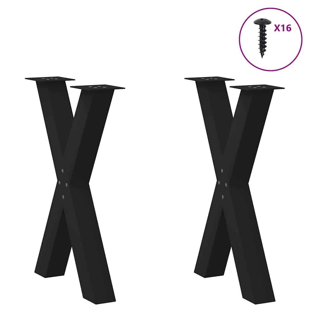 2 db X alakú étkezőasztal láb fekete acél 50 x (72-73) cm
