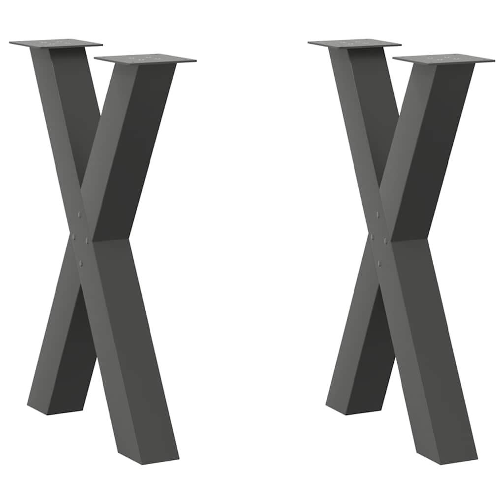 2 db antracitszürke X-alakú acél étkezőasztalláb 50x(72-73) cm