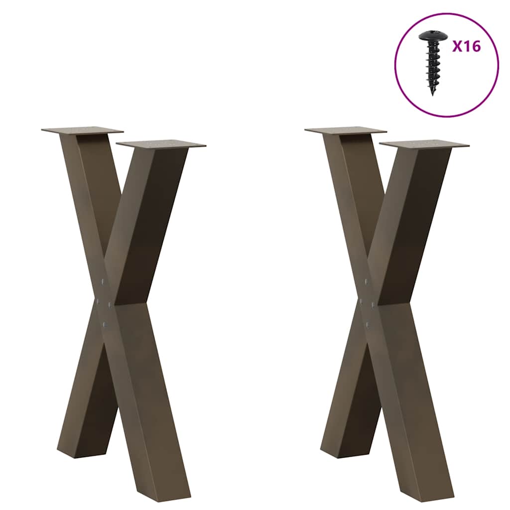 2 db X alakú étkezőasztal láb natúr acél 50x(72-73) cm