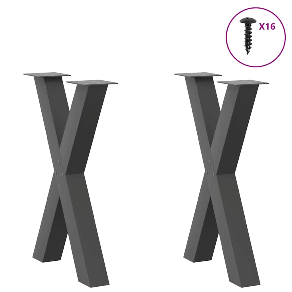 2 db antracitszürke X-alakú acél étkezőasztalláb 60x(72-73) cm
