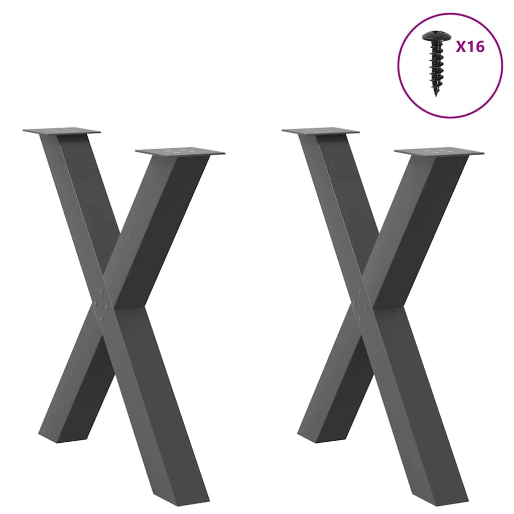 2 db antracitszürke X-alakú acél étkezőasztal láb 70x(72-73) cm