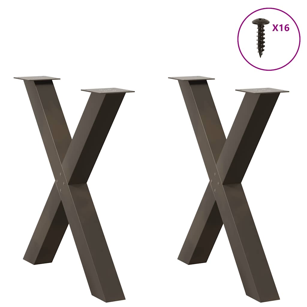 2 db X alakú étkezőasztal láb natúr acélból 70 x (72-73) cm