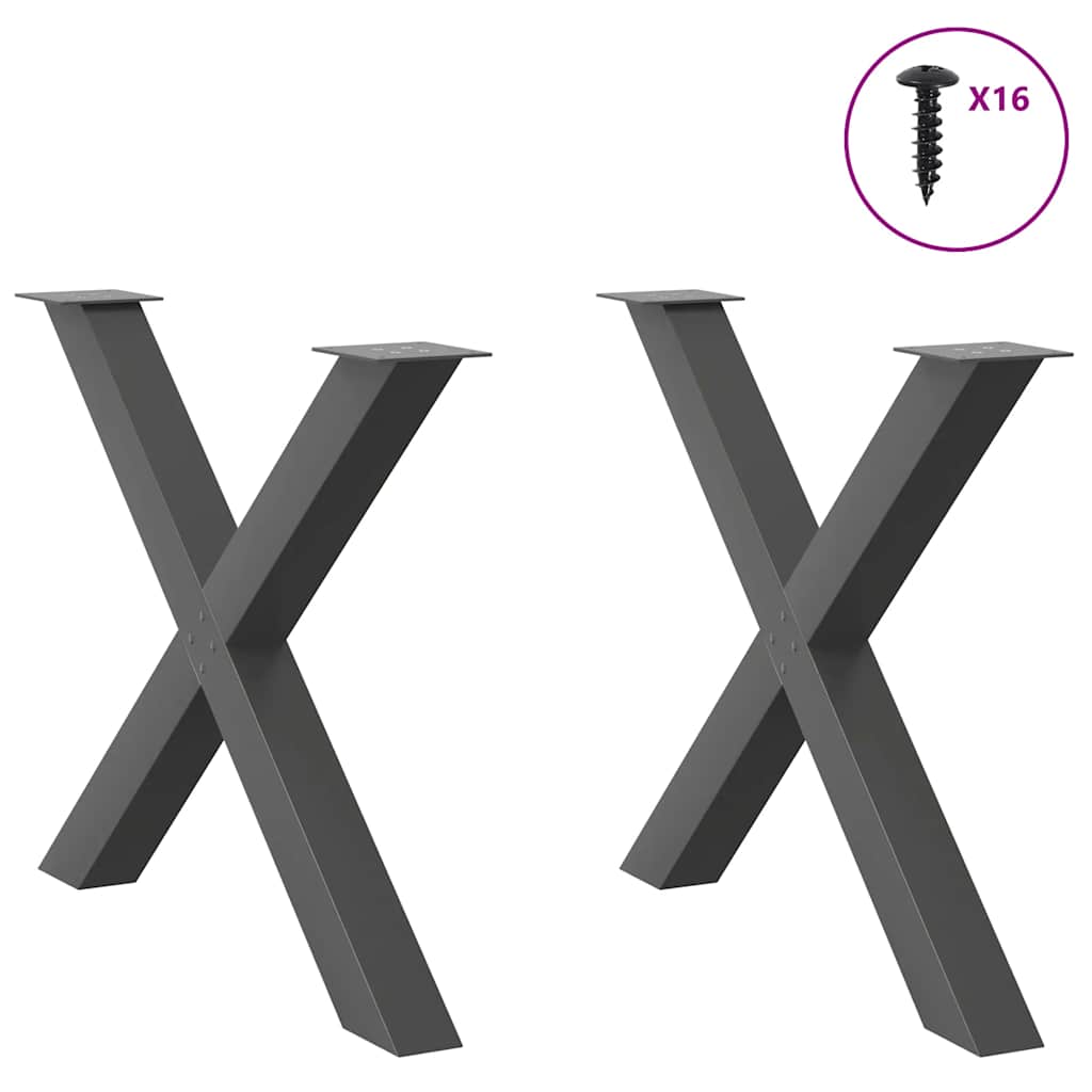 2 db antracitszürke X alakú acél étkezőasztal láb 90 x (72-73) cm