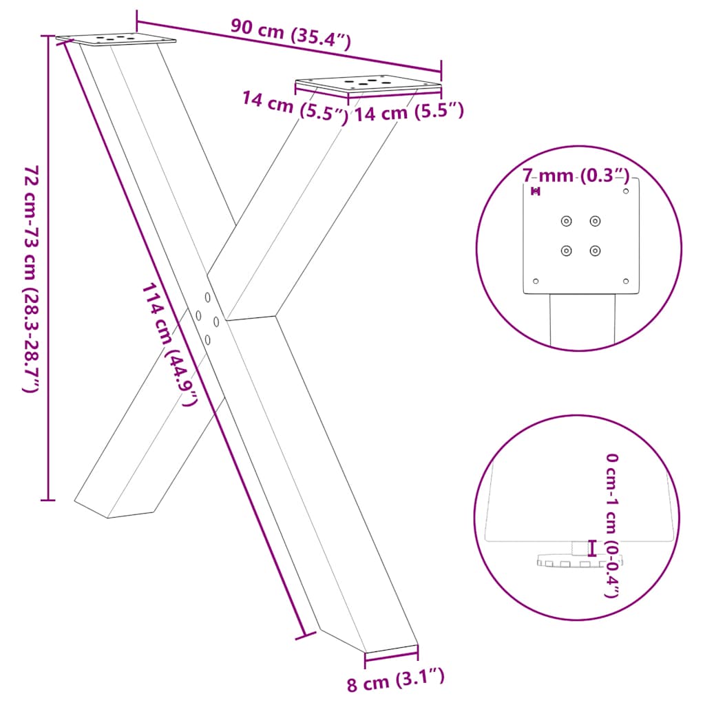 2 db antracitszürke X alakú acél étkezőasztal láb 90 x (72-73) cm