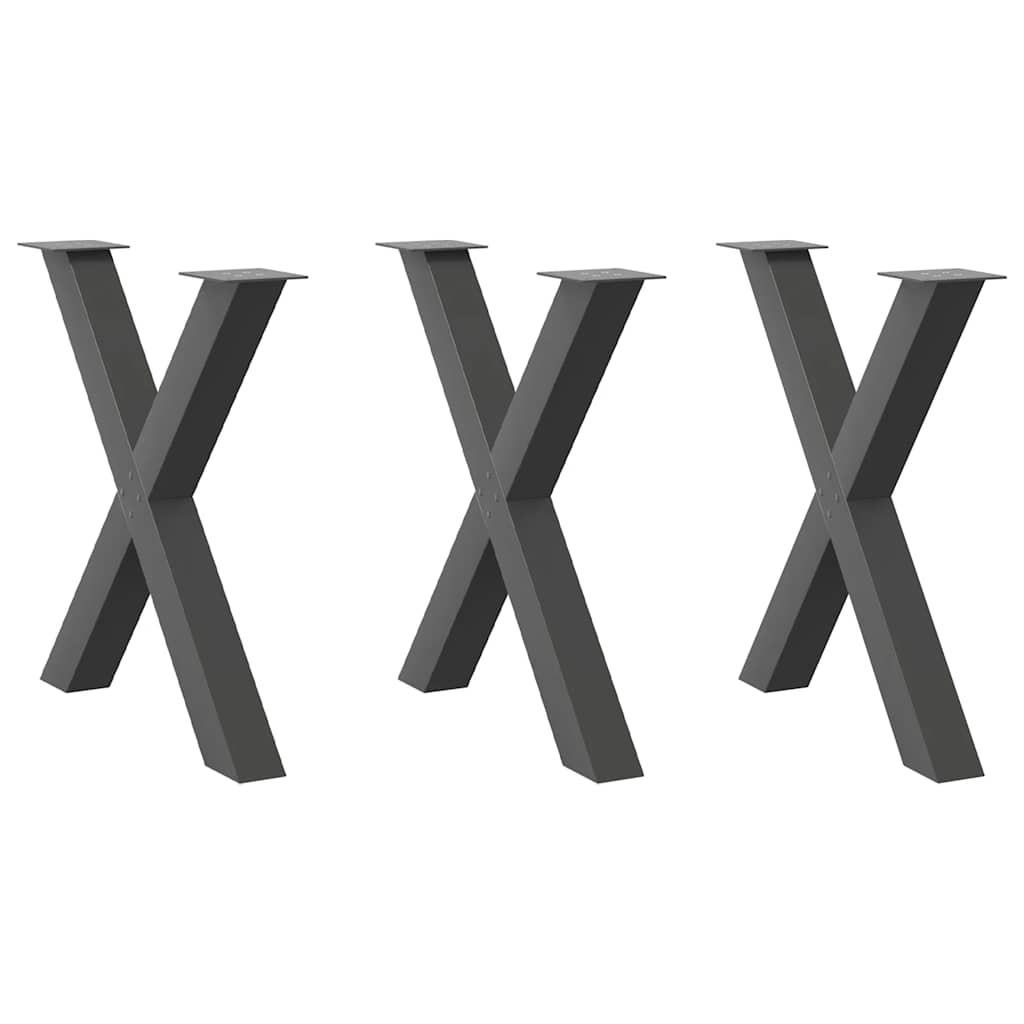 3 db antracitszürke X-alakú acél étkezőasztalláb 70x(72-73) cm