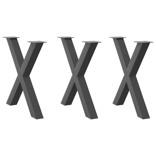 3 db antracitszürke X-alakú acél étkezőasztalláb 70x(72-73) cm