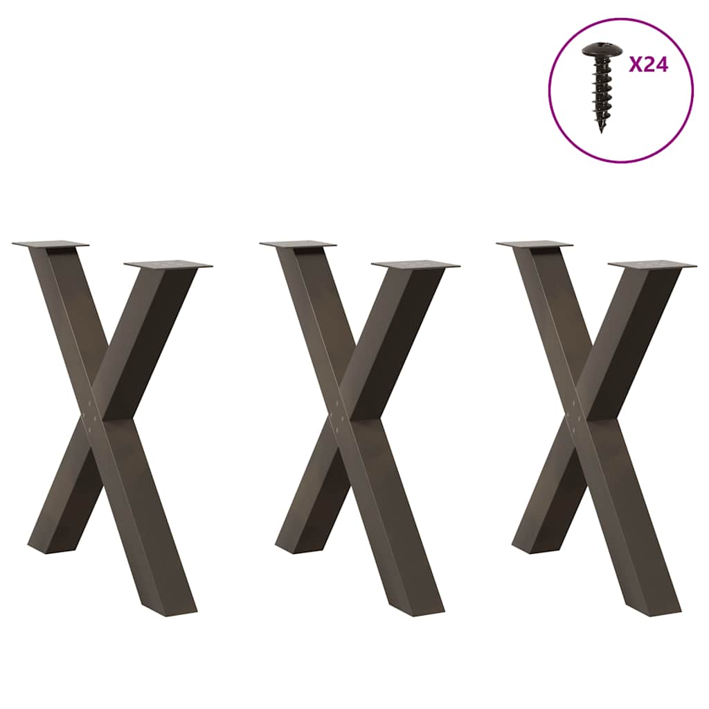 3 db X alakú étkezőasztal láb natúr acél 70x(72-73) cm