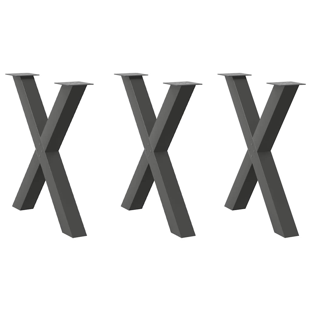 3 db antracitszürke X alakú acél étkezőasztal láb 80x(72-73) cm