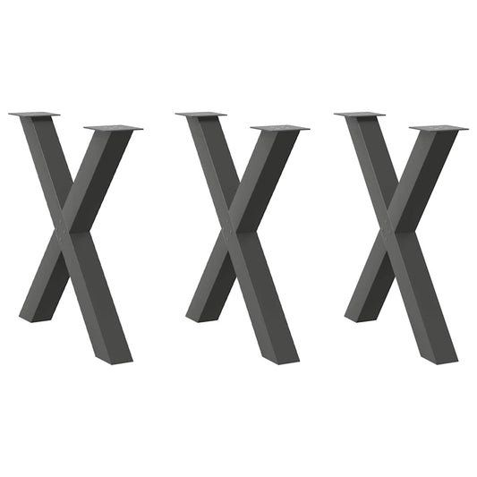 3 db antracitszürke X alakú acél étkezőasztal láb 80x(72-73) cm