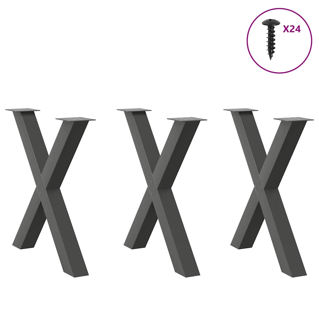 3 db antracitszürke X alakú acél étkezőasztal láb 80x(72-73) cm