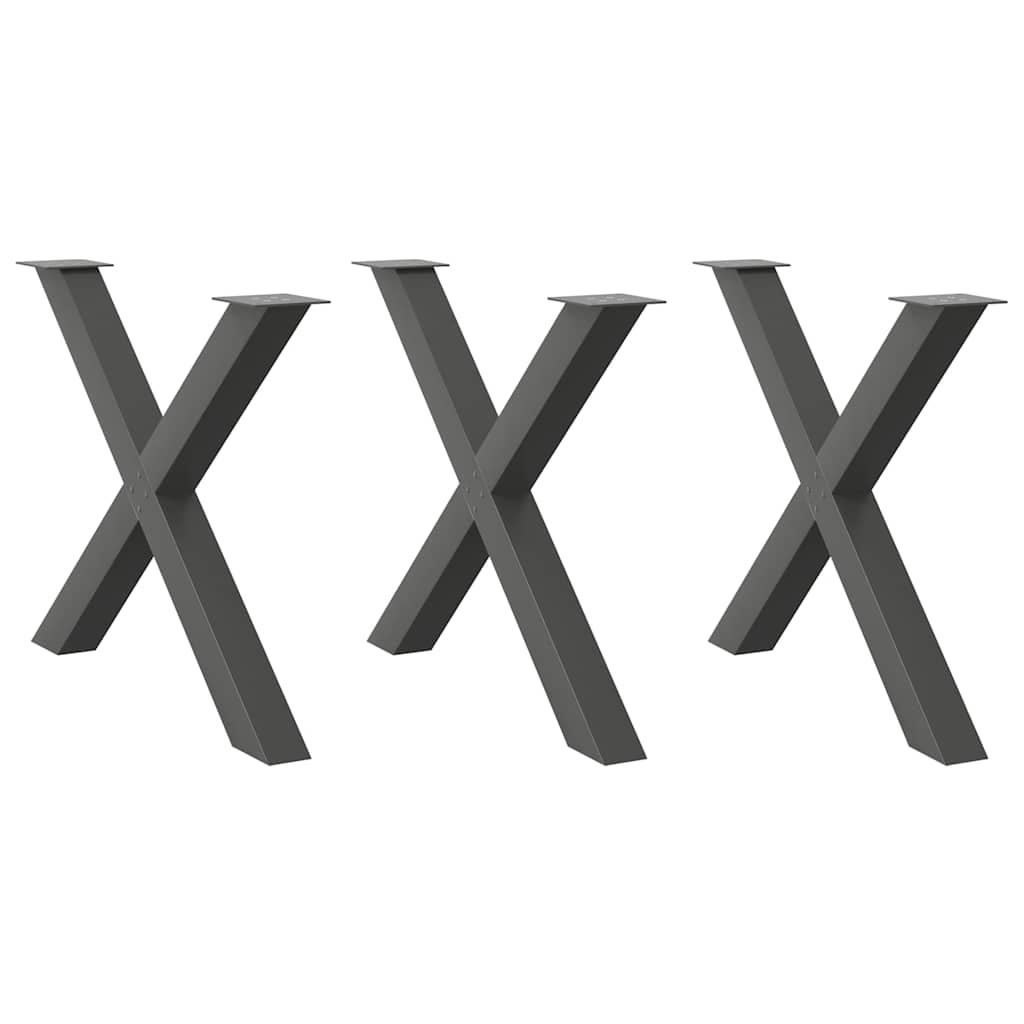 3 db antracitszürke X-alakú acél étkezőasztalláb 90 x (72-73) cm