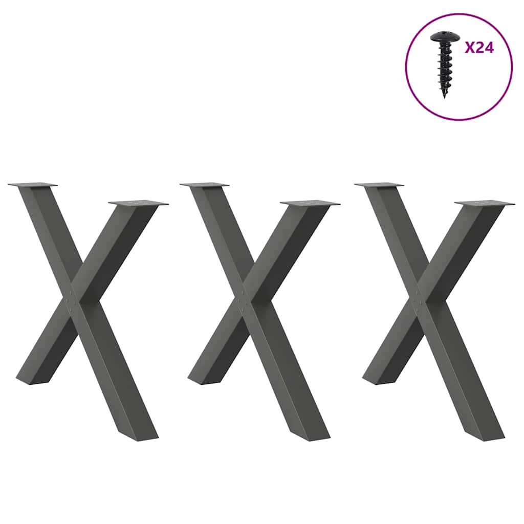3 db antracitszürke X-alakú acél étkezőasztalláb 90 x (72-73) cm