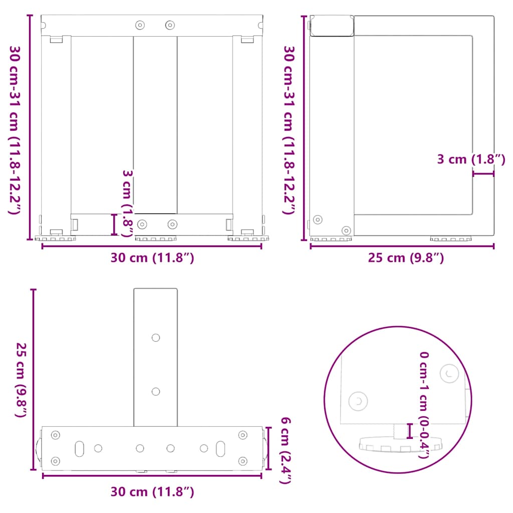 2 db antracitszürke, T-alakú acél dohányzóasztal láb 30x25x(30-31) cm