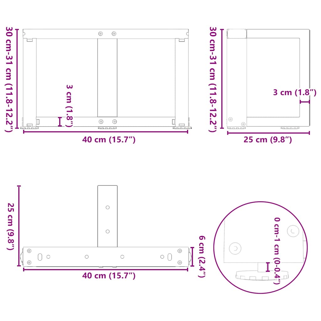 2 db T-alakú dohányzóasztal láb fehér 40x25x(30-31) cm acél dohányzóasztal láb