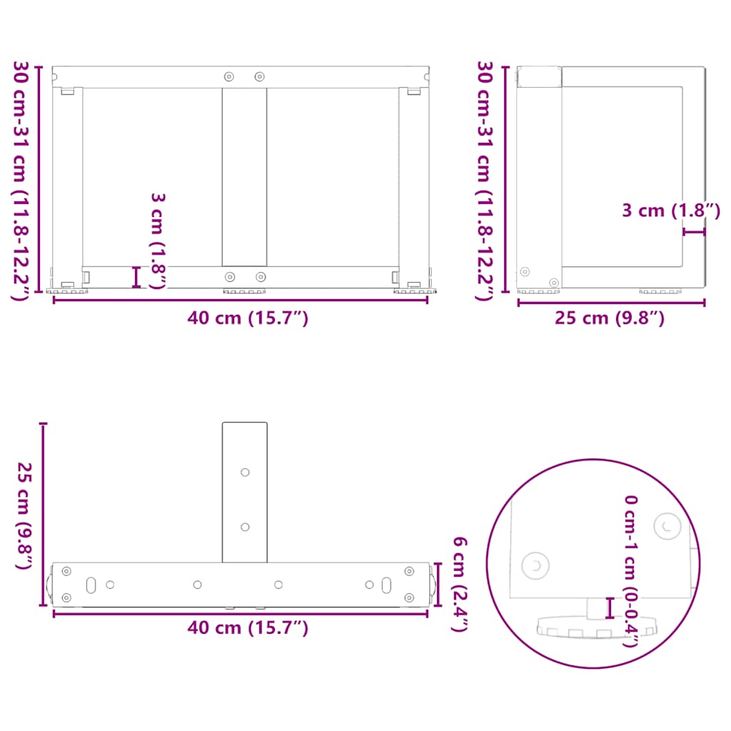 2 db antracitszürke, T-alakú acél dohányzóasztal láb 40x25x(30-31) cm