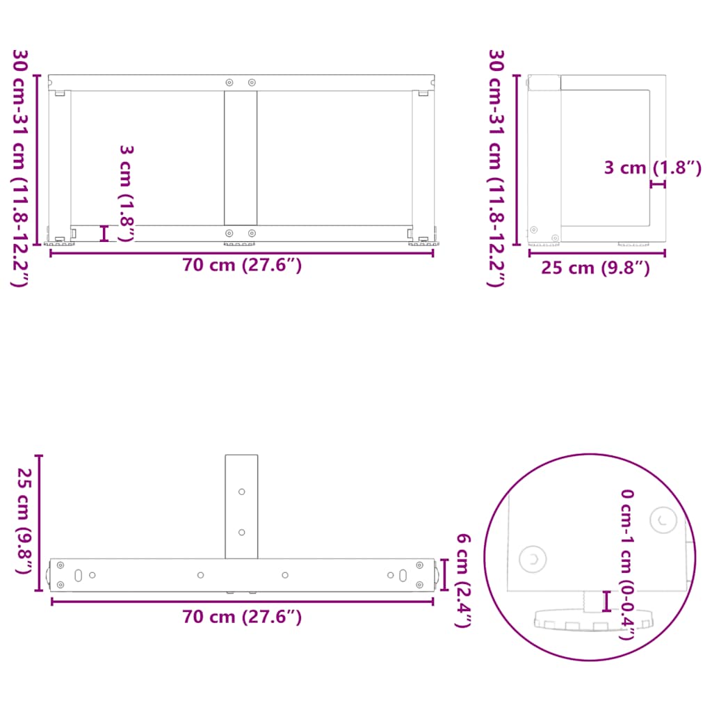 2 db antracitszürke, T-alakú acél dohányzóasztal láb 70x25x(30-31) cm