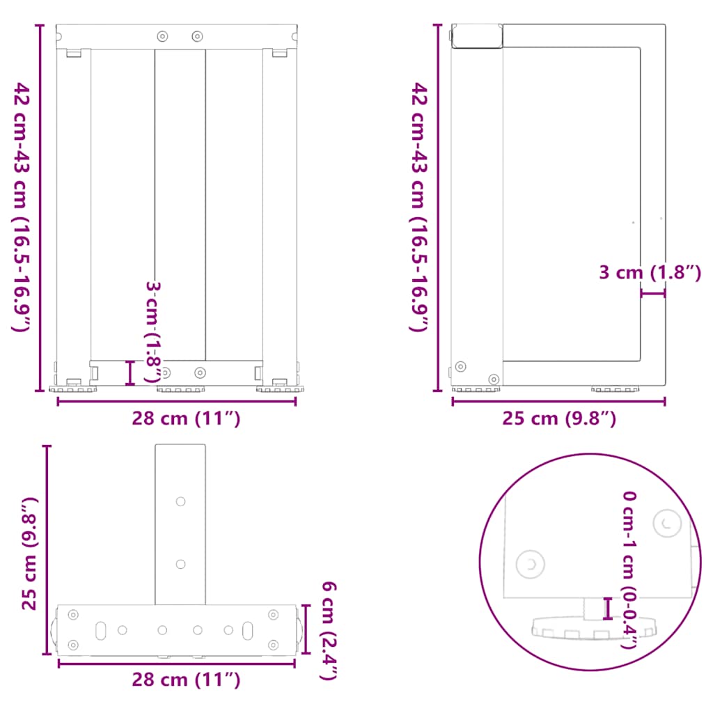 2 db antracitszürke, T-alakú acél dohányzóasztal láb 28x25x(42-43) cm