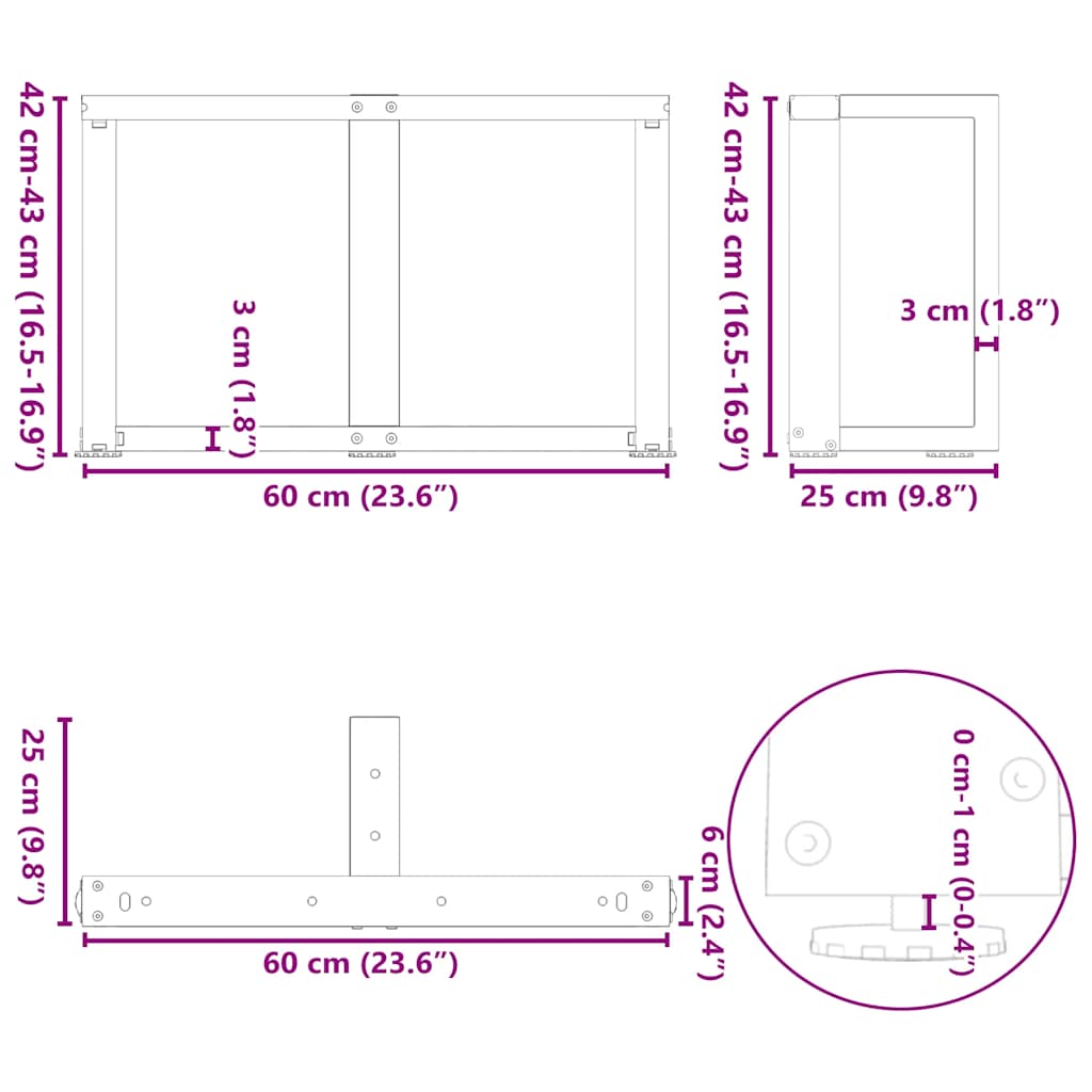 2 db antracitszürke, T-alakú acél dohányzóasztal láb 60x25x(42-43) cm