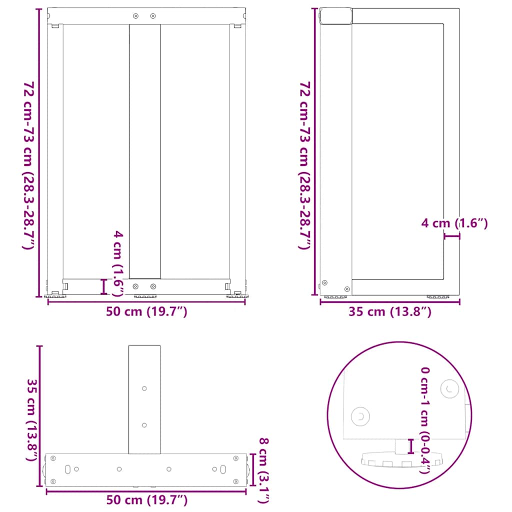 2 db fekete, T-alakú acél étkezőasztal láb 50x35x(72-73) cm