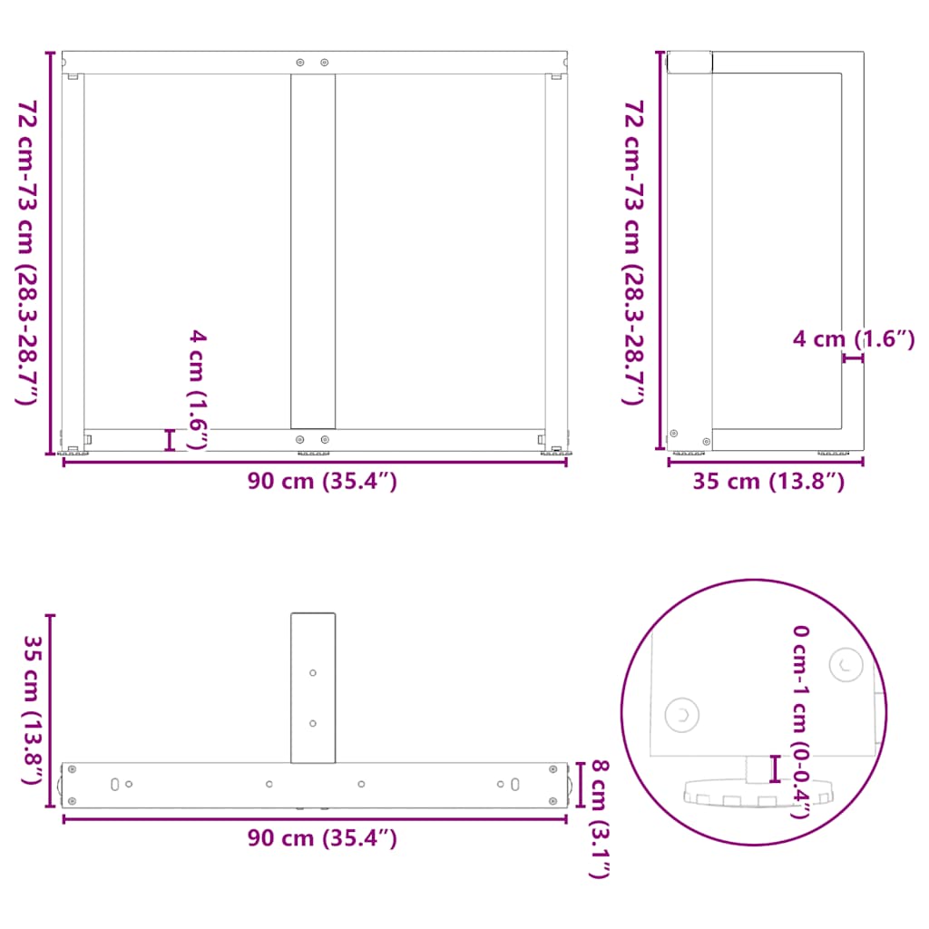 2 db antracitszürke, T-alakú acél étkezőasztal láb 90x35x(72-73) cm