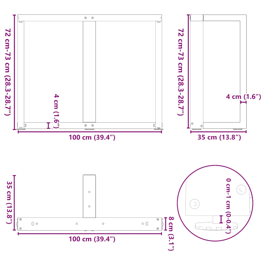 2 db fehér, T-alakú étkezőasztal láb 100 x 35 x (72-73) cm acél