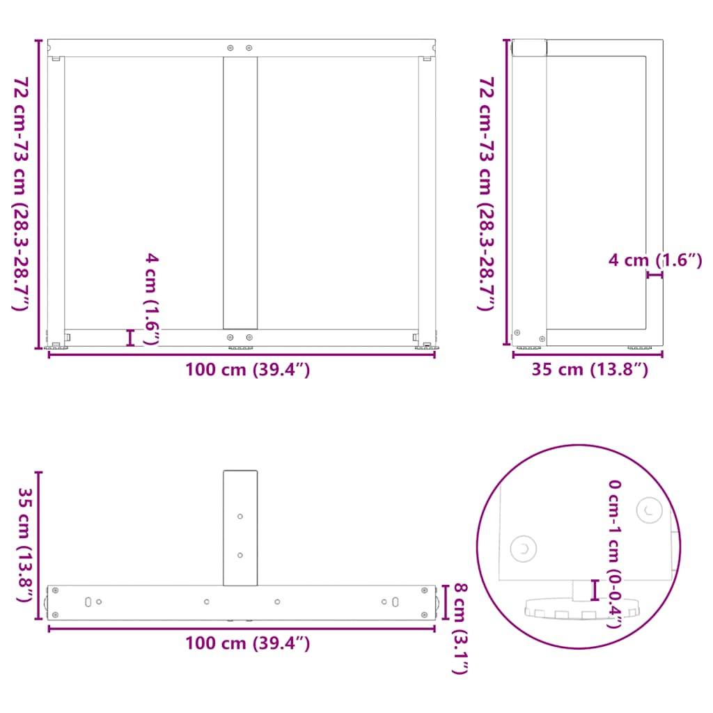 2 db antracitszürke, T-alakú acél étkezőasztal láb 100x35x(72-73) cm