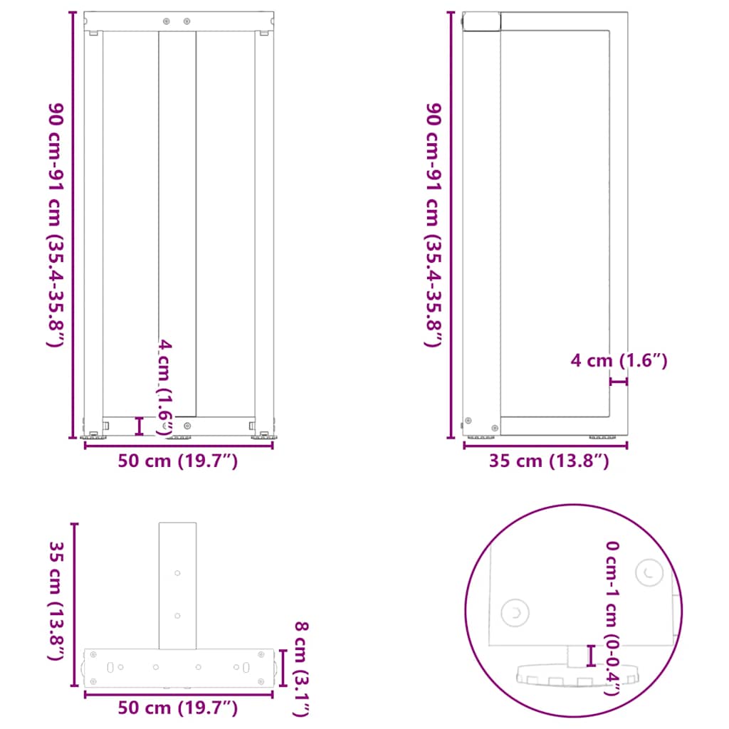 2 db T-alakú bárasztalláb, fehér, 50x35x(90-91) cm, acél