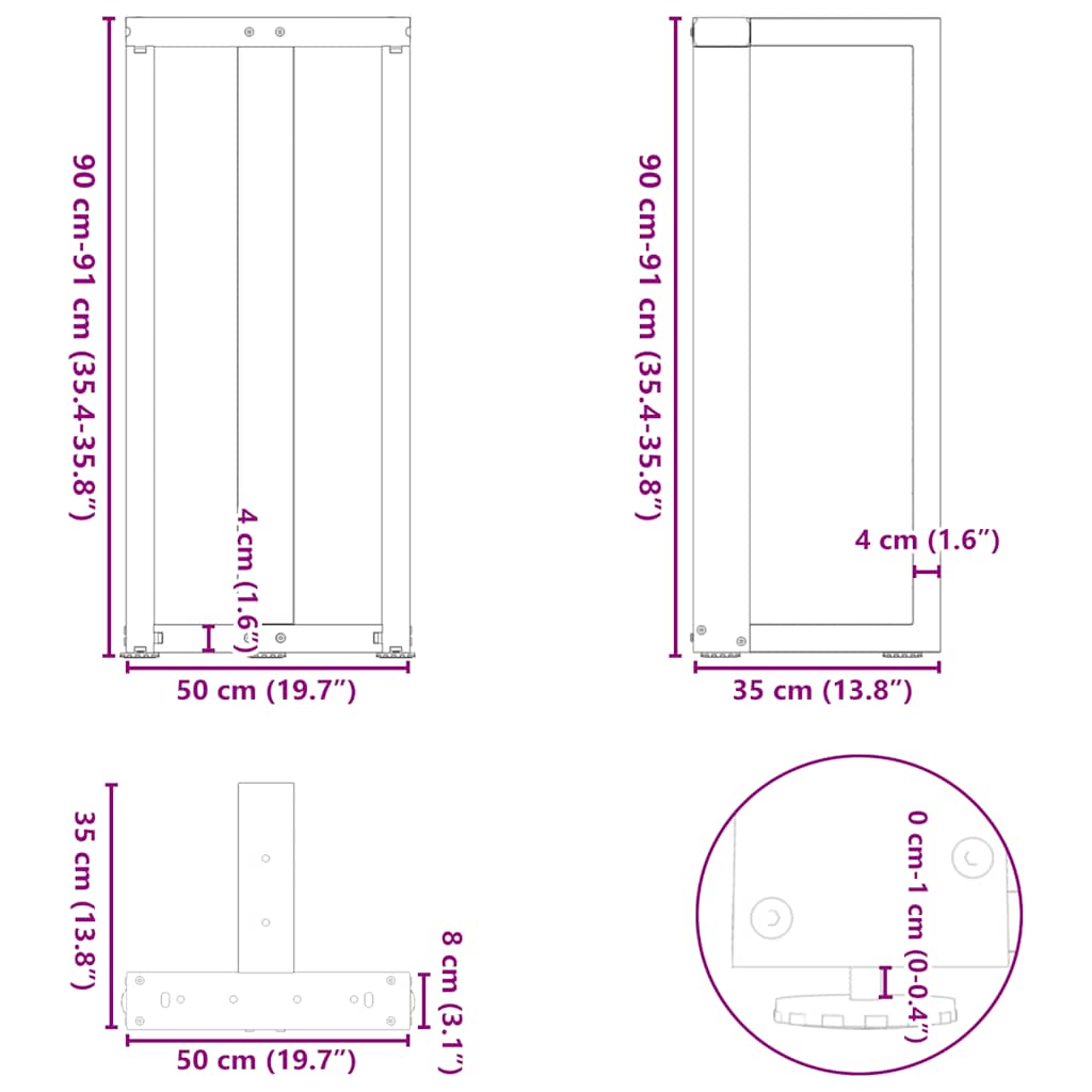 2 db fekete, T-alakú acél bárasztalláb 50x35x(90-91) cm