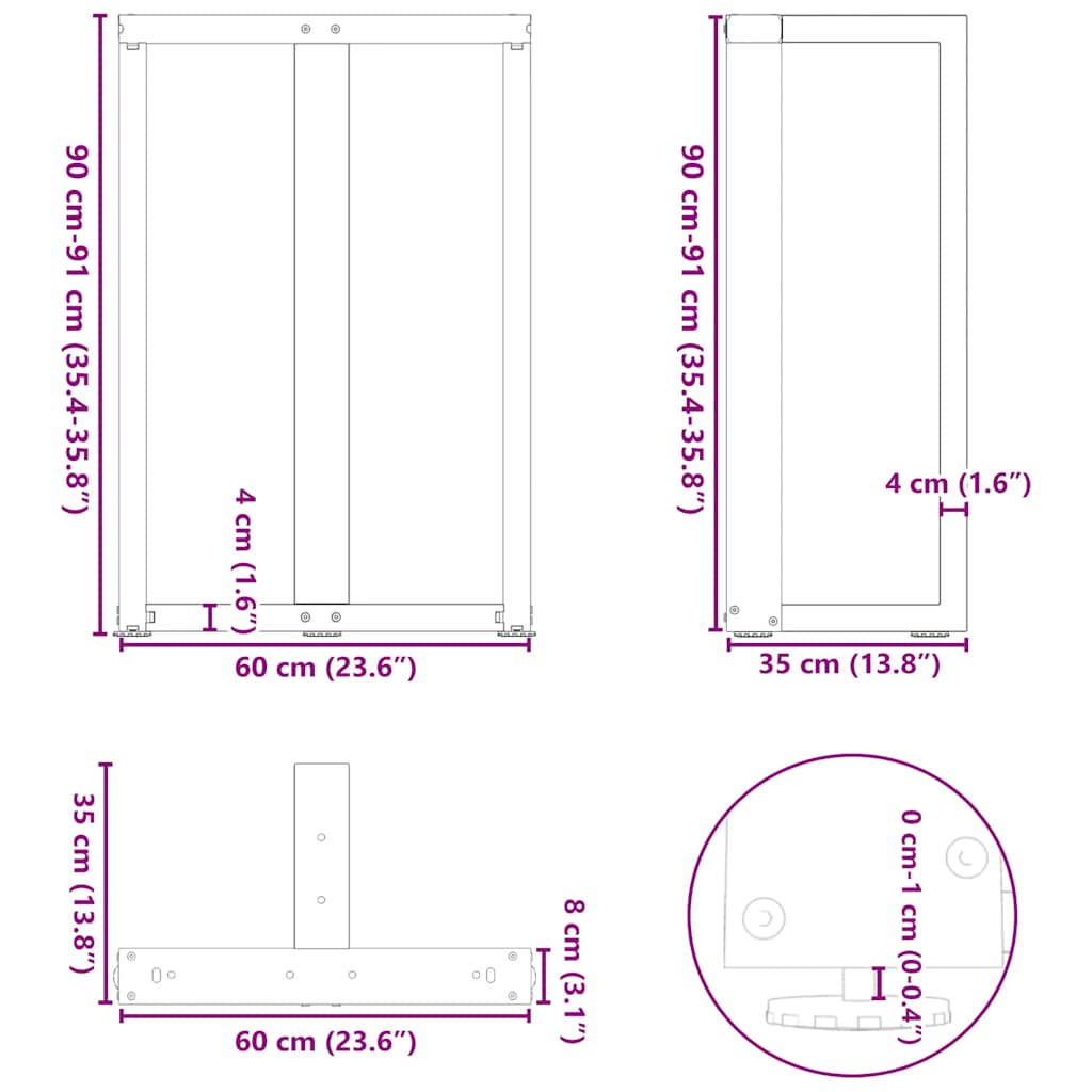 2 db fekete, T-alakú acél bárasztalláb 60x35x(90-91) cm