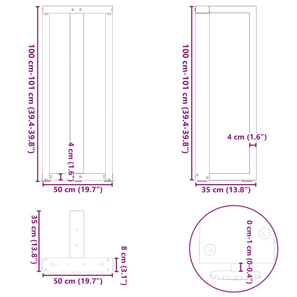 2 db antracitszürke T-alakú acél bárasztalláb 50x35x(100-101) cm