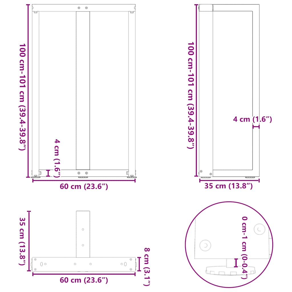 2 db antracitszürke T-alakú acél bárasztalláb 60x35x(100-101) cm