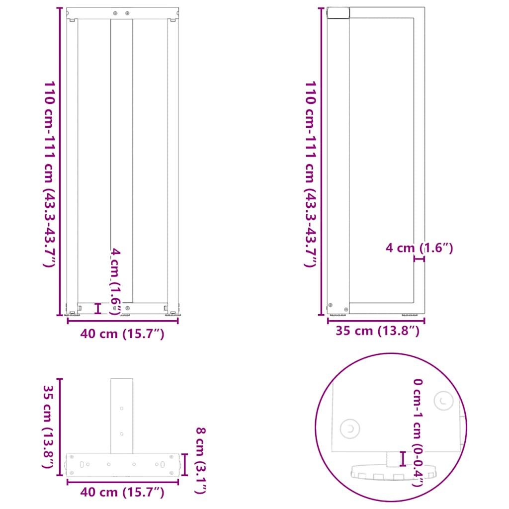 2 db T-alakú bárasztalláb, fehér, 40x35x(110-111) cm, acél