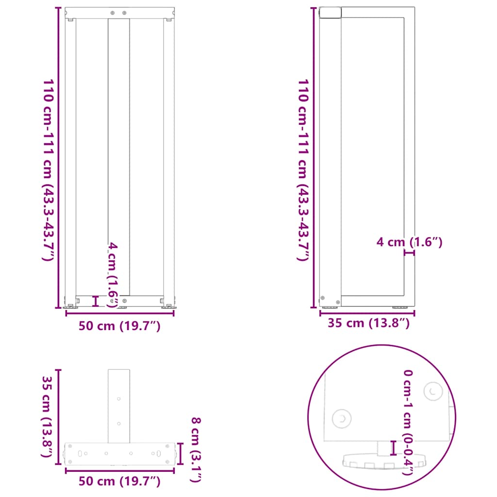 2 db antracitszürke T-alakú acél bárasztalláb 50x35x(110-111) cm